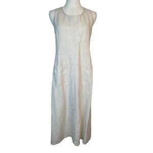 L.L. Bean 6 Petite Beige Linen Blend Sleeveless Midi Back Cross Straps & Pockets